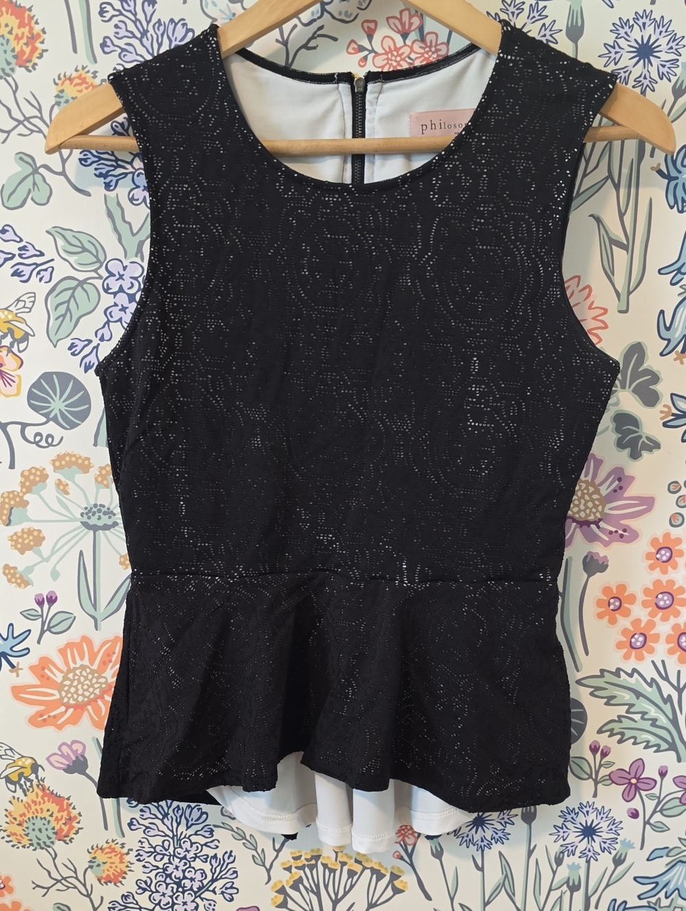 Philosophy Black Sleeveless Peplum Top